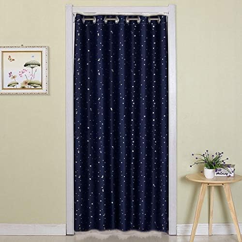 WPKIRA Grommet Top Door Curtain Navy Stars Printed
