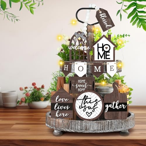 FairySandy 11 Piece Rustic Tiered Tray Decor Set