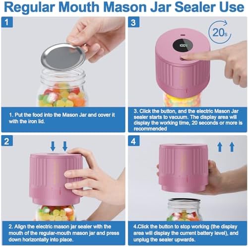 Electric Mason Jar Vacuum Sealer Kit - Pink