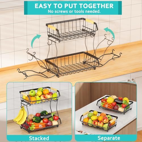 ANTOPY 2 Tier Fruit Basket with Banana Hangers