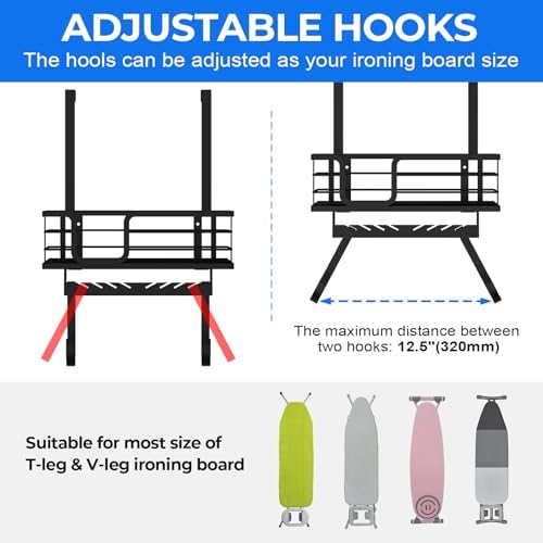 TJMOREE Wall Mount Ironing Board Hanger with Storage Shelf