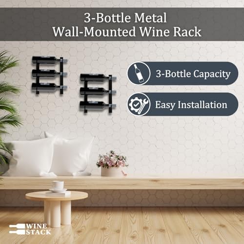 3-Bottle Black Metal Wall Wine Rack - Modern Industrial Design