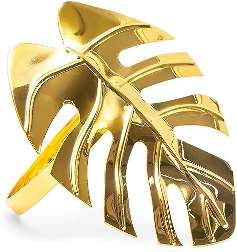 Juvale Tropical Gold Leaf Napkin Rings 12-Pack