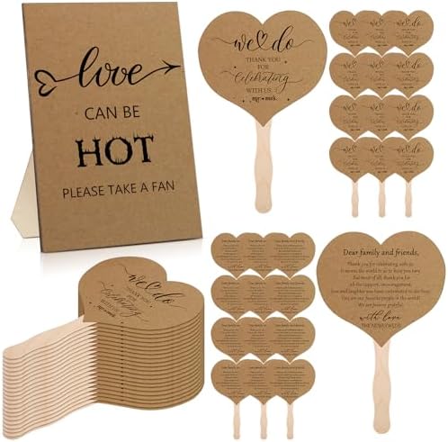 51 Pcs Brown Wedding Fans with Handle and Table Sign