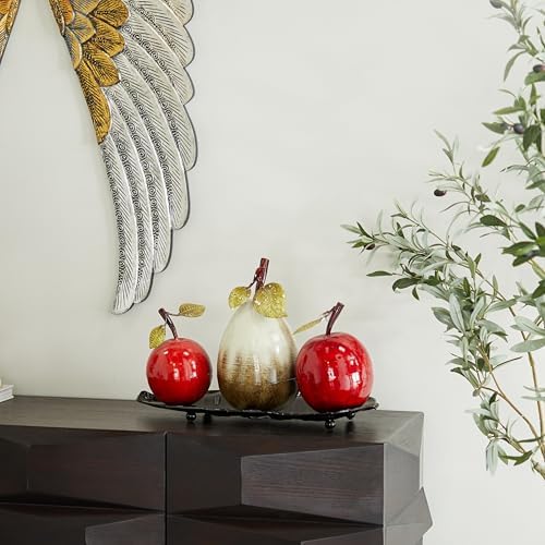 Deco 79 Red Metal Fruit Sculpture Decorative Platter