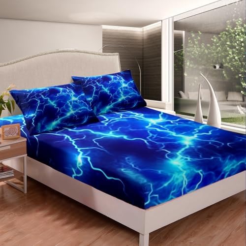 Feelyou Kids Toddler Blue Lightning Bed Sheet Set with Deep Pocket