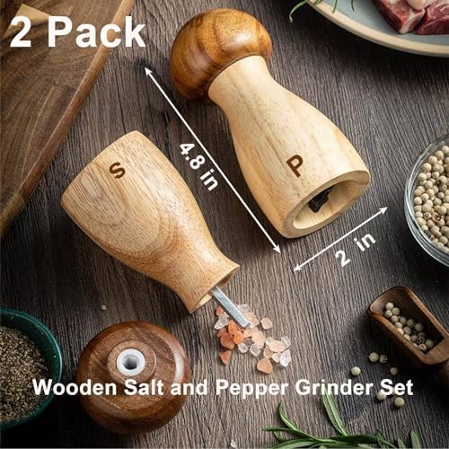 Wooden Salt and Pepper Grinder Set 2 Pack