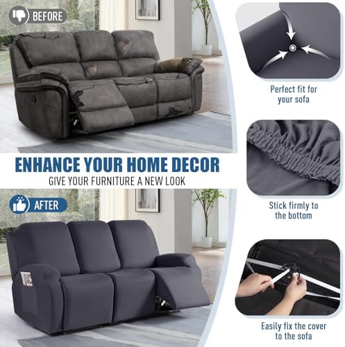 TAOCOCO 3-Piece Recliner Sofa Slipcover Dark Gray