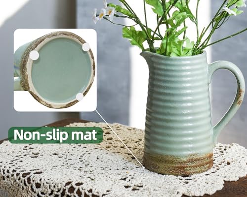 Quoowiit Rustic Ceramic Vase with Handle Green