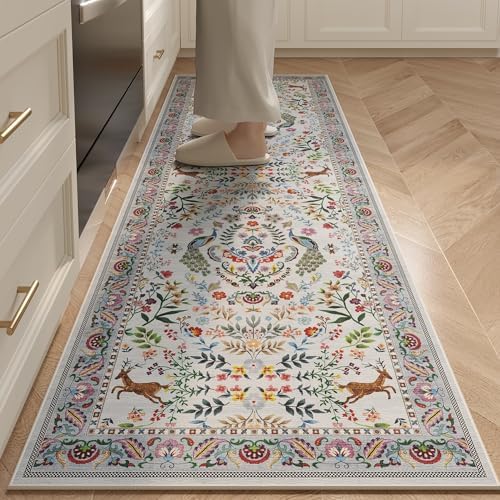 Rugcomf Floral Washable Kitchen Runner Rug 26x8