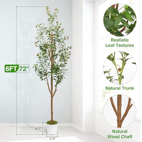 6FT Artificial Olive Tree with Planter and Basket
