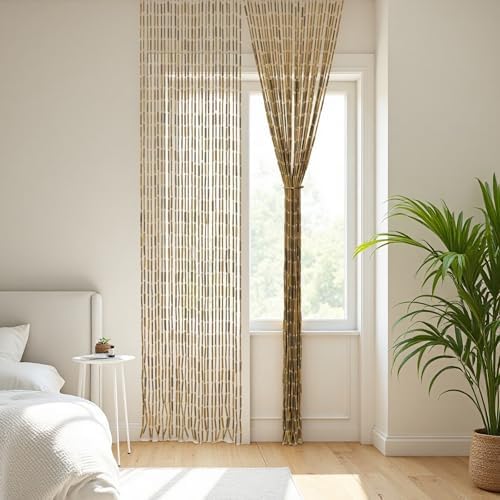 Bamboo Beaded Curtain 355 x 75 52 Strands Boho Door Divider