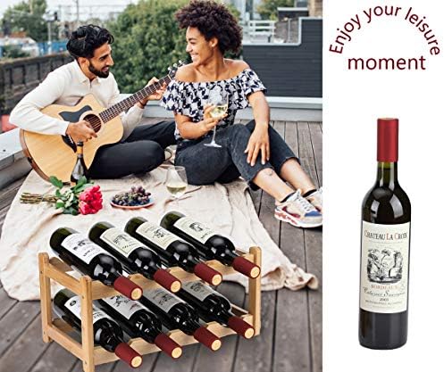 Homevany 8 Bottle 2-Tier Bamboo Wine Rack Space Saving