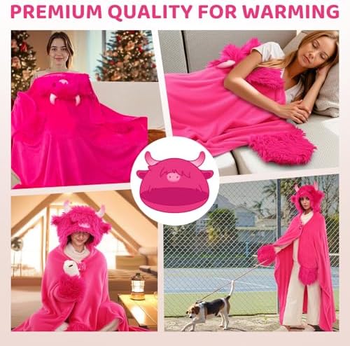 Ultimate Softness Highland Cow Hoodie Blanket - Cozy Flannel Wearable Blanket for Women