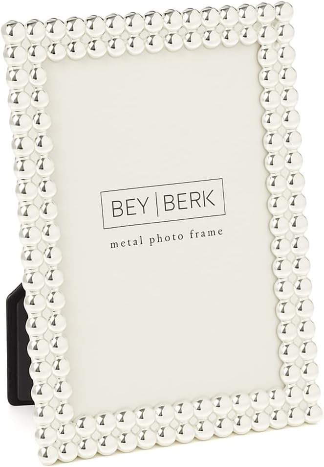 Bey-Berk Chelsea Silver-Plated Picture Frame 5x7 Beaded Design