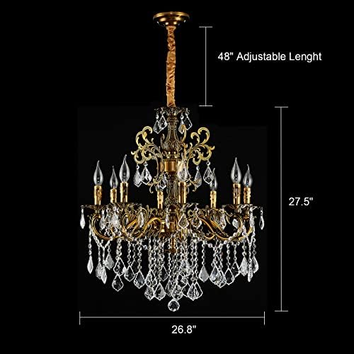 8 Light Candle-Style Crystal Chandelier with Antique Gold Finish
