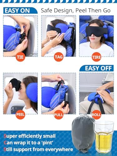 Sarisun Travel Pillow with Eye Mask and Head Strap - Black