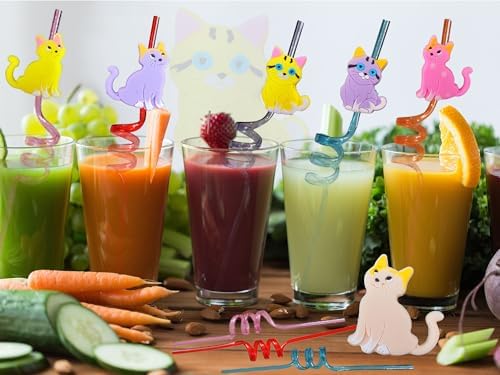 20 Reusable Plastic Straws with Cat Designs