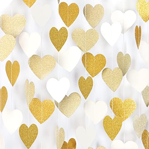 White Gold Champagne Garland Streamers 52ft Heart Decor Banners