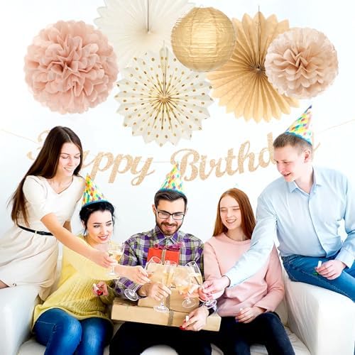 Champagne Gold Beige Fall Boho Birthday Decor Kit 21pcs