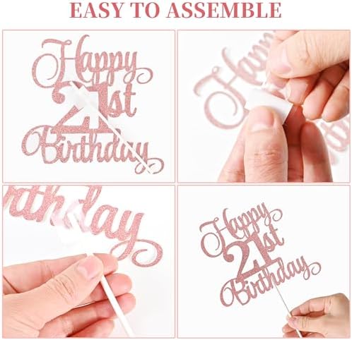 21st Birthday Cake Toppers Set with Glitter Decorations Rose Gold