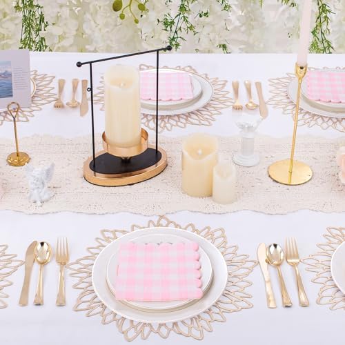 100 Pcs Pink Gingham Cocktail Napkins 5x5 Inches Scalloped