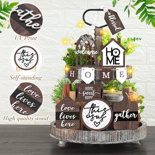 FairySandy 11 Piece Rustic Tiered Tray Decor Set