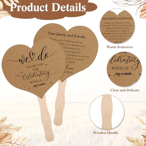 51 Pcs Brown Wedding Fans with Handle and Table Sign