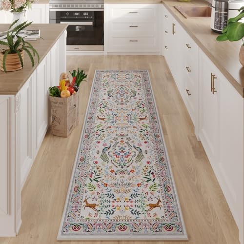 Rugcomf Floral Washable Kitchen Runner Rug 26x8