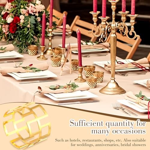 Sliner 50 Pcs Gold Napkin Rings for Parties and Events