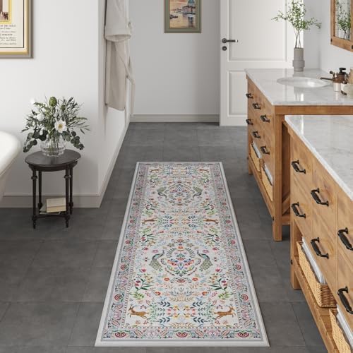 Rugcomf Floral Washable Kitchen Runner Rug 26x8