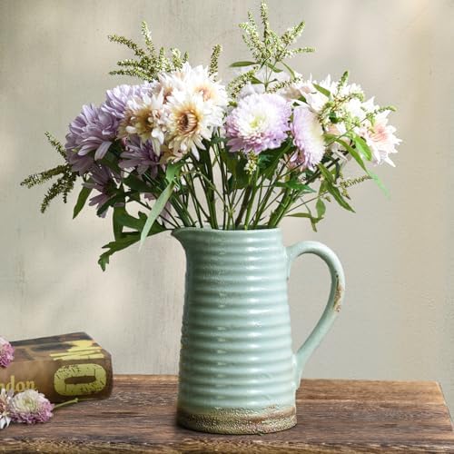 Quoowiit Rustic Ceramic Vase with Handle Green