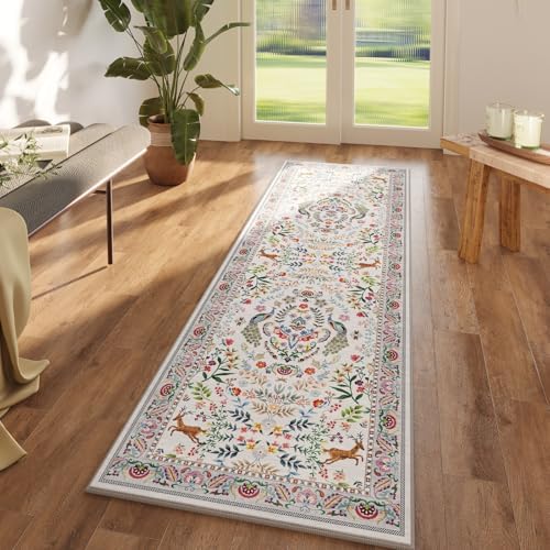 Rugcomf Floral Washable Kitchen Runner Rug 26x8