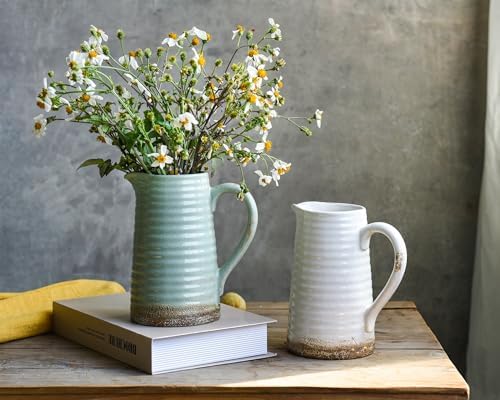 Quoowiit Rustic Ceramic Vase with Handle Green