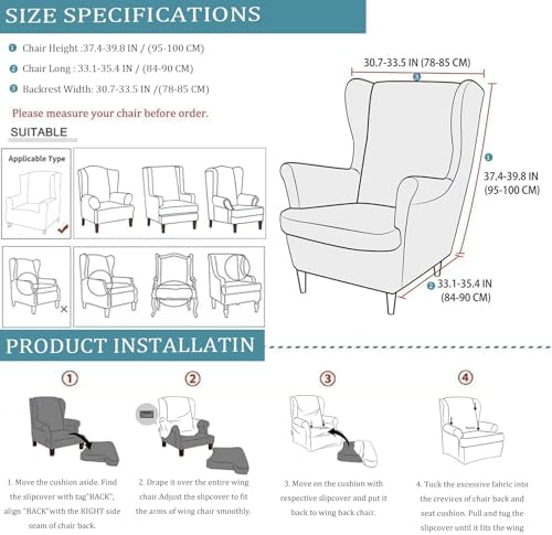RUIBOBB Wingback Chair Covers 2 Piece Set Brown