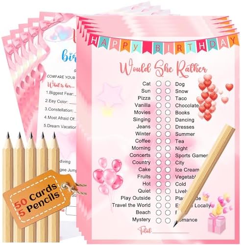 Who Knows The Birthday Girl Best Game Set 50 Cards 5 Pencils