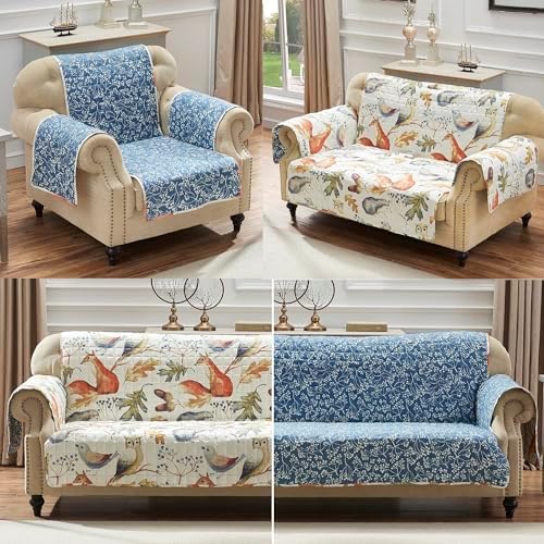 Greenland Home Willow Reversible Slipcover for Sofa Furniture Protector Natural