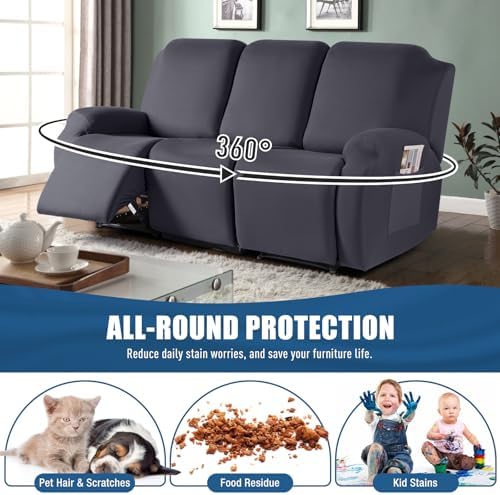 TAOCOCO 3-Piece Recliner Sofa Slipcover Dark Gray