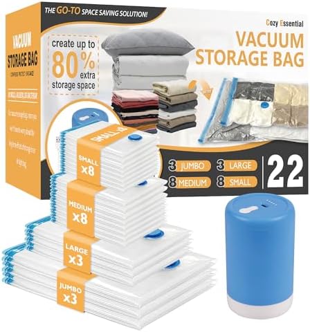 Cozy Essential Vacuum Storage Bags 22 Pack with Electric Pump