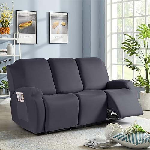 TAOCOCO 3-Piece Recliner Sofa Slipcover Dark Gray