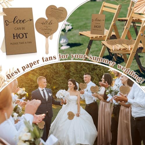 51 Pcs Brown Wedding Fans with Handle and Table Sign
