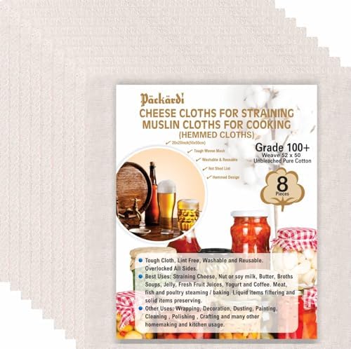 8 PCS Grade 100 Cheese Cloths 20x20 Inch Reusable