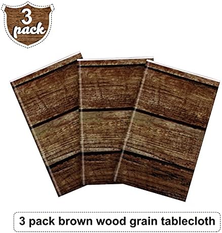 Irenare Rustic Plastic Table Covers 3 Pcs 54x108 Inches Brown Wood Grain
