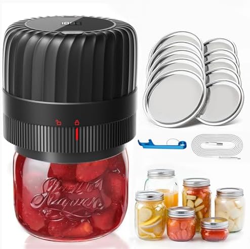 Electric Mason Jar Vacuum Sealer Kit with 10 Jar Lids