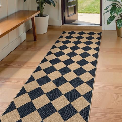 Lahome Checkered Jute Look Runner Rug 2x8 Non Slip Washable