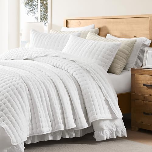 WDCOZY White King Size Quilt Set with Pillow Shams