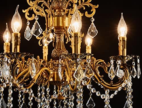 8 Light Candle-Style Crystal Chandelier with Antique Gold Finish