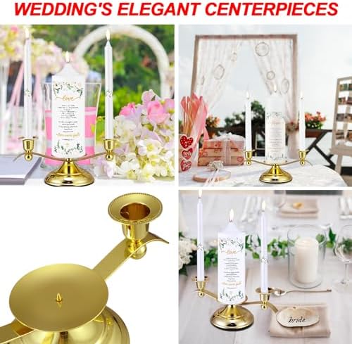 Landhoow 3 Unity Floral Candles Wedding Set with Gold Holder