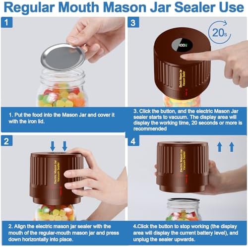 Electric Mason Jar Vacuum Sealer Kit - Brown
