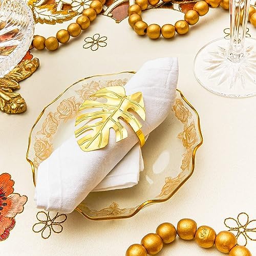 Juvale Tropical Gold Leaf Napkin Rings 12-Pack